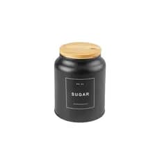 Pote Sugar 1,1L Sense Preto | Porta Mantimentos Lata Metal Tampa Bambu Açúcar