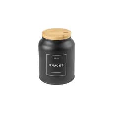 Pote Snacks 1,1L Sense Preto | Porta Mantimentos Lata Metal Tampa Bambu Biscoitos