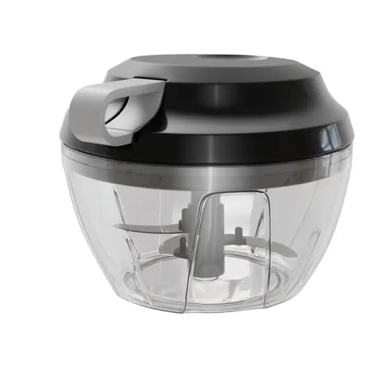 Mini Processador de Alimentos Manual c/ 3 Lâminas Premium Preto e Cinza 13,5x9,5cm - Lyor