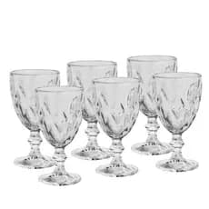 Conjunto 6 Taças de Vidro Diamond 265ml | Lyor | Copo Transparente Água Vinho Suco Diamante Mesa Posta Servir Jogo Kit