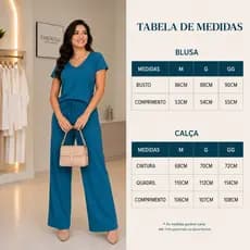 CONJUNTO VISCOLYCRA CALÇA PANTALONA E BLUSA GOLA V BÁSICA