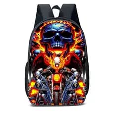Mochila Escolar Infantil Juvenil Motoqueiro fantasma caveira fogo promoção volta as aulas