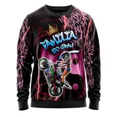 Blusa Moletom Gola Careca Adulto Familia Grau Mulher Moto 244 Novidade