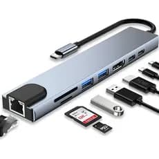 Hub USB-C 8 em 1 USB 2.0/3.0 HDMI 4K RJ45 Rede SD TF Docking Station Extensão Alta Velocidade