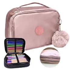 Estojo Escolar 2 Bolsos Canetas Jumbo Pompom Box Organizador
