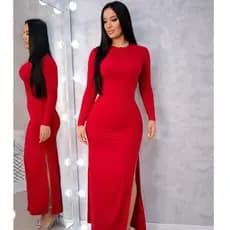 Vestido Longo Manga Longa Inverno Fenda Lateral Vestido Frio Casual Feminino Moda Malha Elegante