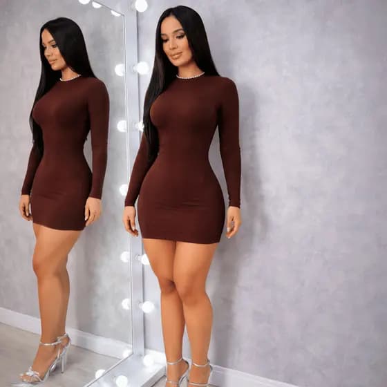 Vestido Curto Manga Longa Inverno Vestido Frio Casual Feminino Moda Malha Elegante