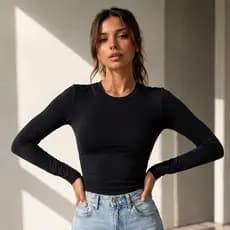Blusa Feminina Manga Longa Suplex Premium Básica Gola Redonda Segunda Pele Academia Casual Ajustada