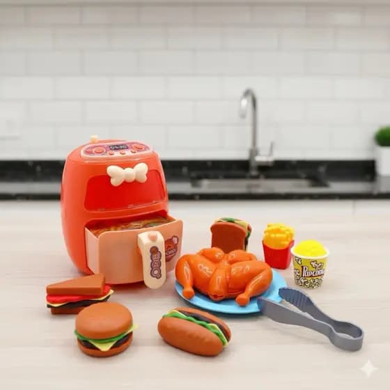 Air Fryer Brinquedo Infantil Luzes Comidinhas Acessórios Educativo Criança