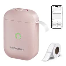 MECOLOUR Impressora De Etiquetas Portátil Bluetooth Térmica + 1 Rolo Compatível Android E Ios Home Escritório Escola