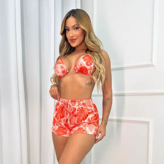 Conjunto Trikini Elegante Biquíni Cortininha Calcinha Asa Delta Perfeita Para O Verão P Ao GG
