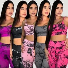 Conjunto Fitness Marmorizado Cropped Com Calça Zero Transparência Blackout Empina Bumbum
