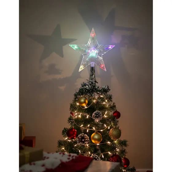 Estrela Ponteira Natal LED Colorido Brilho Piscante Topo Árvore Natalina Enfeite Iluminado Pisca Pisca