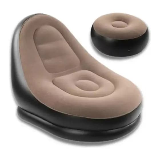 Conjunto Poltrona Pufe Inflável  Aveludada Ergonômico 100kg Suporta Barato Acompanha a Bomba para Inflar gratis