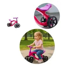 Bicicleta Infantil Equilíbrio Sem Pedal 4 Rodas Rosa Design Futurista Para Crianças Coordenação Motora