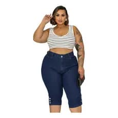 Calca Capri Moda Plus Elastano Botao Barra Diferenciada