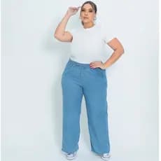 Calça Jeans Feminina Pantalona Plus Size Azul Clara