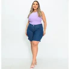 Bermuda Jeans Feminino Cintura Alta com Elastano