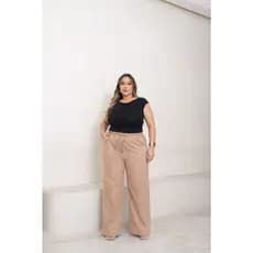 Calça Pantalona Wide Leg de Linho  Plus Size