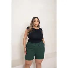 Bermuda De Linho Plus Size Cintura Alta Com Cordão