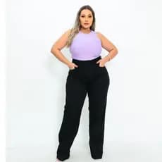 Calça Jeans Feminina Wide Leg Preta Plus Size
