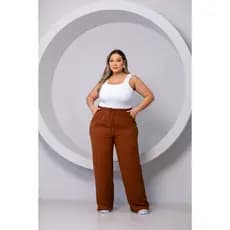 Calça Pantalona Wide Leg Cintura Alta Plus Size