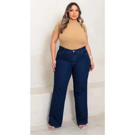 Calça Pantalona Wide Leg Jeans Plus SIze