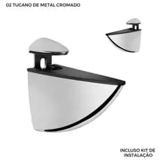 02 Suportes Prateleiras de Vidro/Madeira Sup Tucano de Metal Cromado