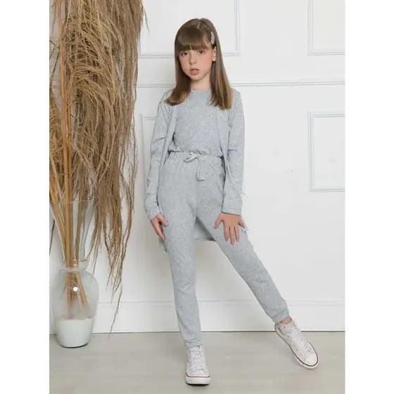 Conjunto Lanzinha Infantil Feminino com 3 Peças Calça, Camiseta sem mangas e Blusa Cardigan