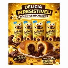 30 Bolinhos de Baunilha com recheio de chocolate 35g - caixa com 30 unidades