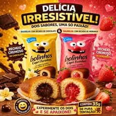 Mix 20 bolinhos 2 sabores, Baunilha com recheio de chocolate e baunilha com recheio de morango
