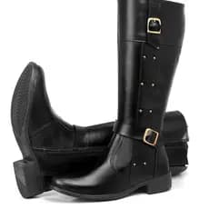 Bota Montaria Feminina Cano Alto Com Zíper E Detalhe em Fivela