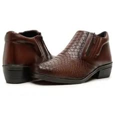 Bota Social Masculina Detalhe Em Zíper com Sola de Borracha Clássico Tecido Escamado