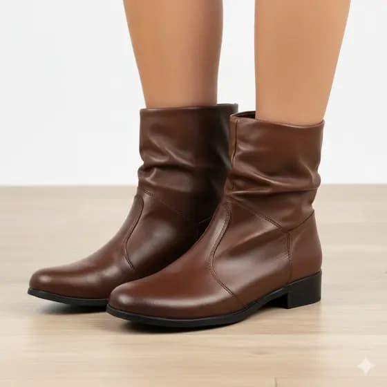 Bota feminina sanfonada Inverno cano baixo forro macio moderno confortável montaria