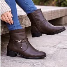 Bota Botinha Feminina Blogueira Confortável Inverno Ziper e Fivela Lateral