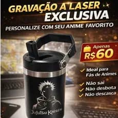Garrafa Térmica 900ml Anime Jujutsu Gravada a Laser | Copo Térmico Aço Inox Personalizado Otaku