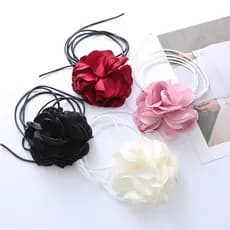 Colar Choker Cordão Com Flor De Tecido Aplicada Feminino Acessórios para festa estrela de boate