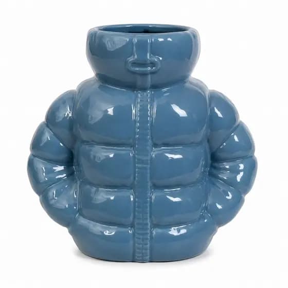 VASO FORMATO JAQUETA PUFFER CERAMICA AZUL 16X8X15CM TUUT
