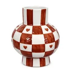 VASO CERAMICA CHECKER LOVE CORAÇÃO MARROM BRANCO 15X21 TUUT