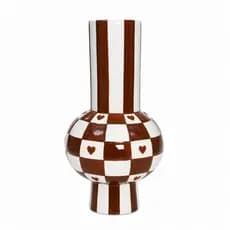 VASO CERAMICA CHECKER LOVE LISTAS MARROM BRANCO 14X27,5 TUUT