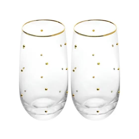 CONJUNTO 2 PEÇAS COPOS BALLS FIO DE OURO 300ML VIDRO WOLFF