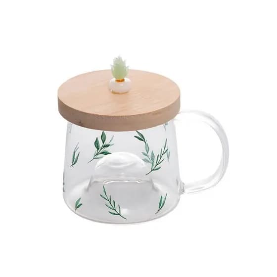 CANECA DE VIDRO COM PIRES DE BAMBU SUCULENTA 330ML LYOR