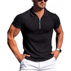Camiseta Polo Manga Curta Com Zíper Camisa Com Colarinho