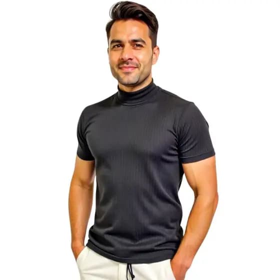 Camiseta Gola Alta Moda Masculina