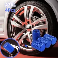 kit 4 Tampinha Tampas Da Válvula De Pneu Bico Metal Alumínio Carro Biquinho, Moto, Bicicleta Azul AZ