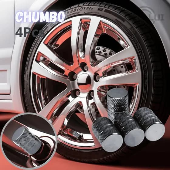 kit 4 Tampinha Tampas Válvula Pneu Bico Metal Alumínio Carro, Biquinho Bicicleta Cor Cinza Chumbo CZ