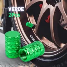 kit 2 Tampinha Tampas Válvula Pneu Bico Metal Alumínio Carro Biquinho Moto, Verde Claro Bicicleta VD