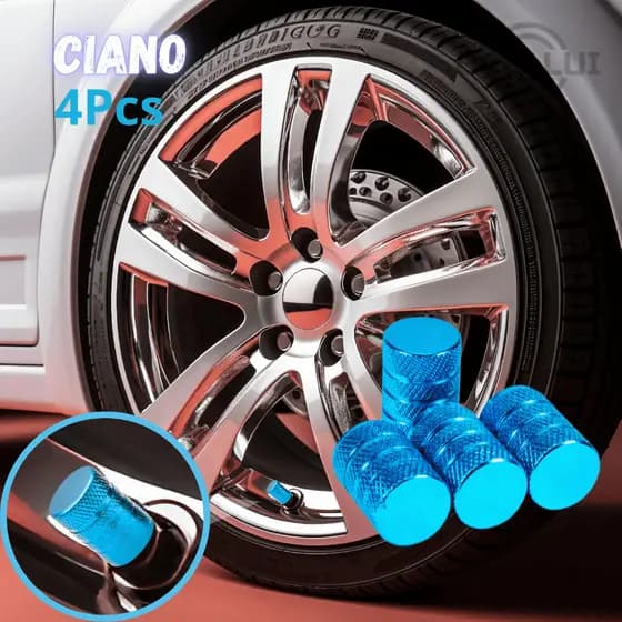 kit 4 Tampinha Tampas Válvula Pneu Bico Metal Alumínio Carro Biquinho, Moto, Ciano Bicicleta Azul AZ