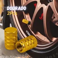 kit 2 Tampinha Tampas Da Válvula Pneu Bico Metal Alumínio Carro Biquinho, Moto, Bicicleta Dourada OU