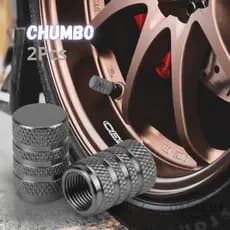 kit 2 Tampinha Tampas Válvula Pneu Bico Metal Alumínio Carro, Biquinho Bicicleta Cor Cinza Chumbo CZ